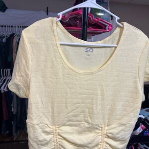 SO Yellow Textured Short Sleeve Scoop Neck Top